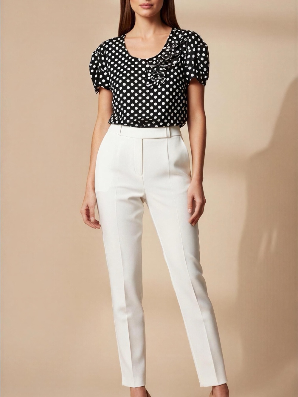 Vanity Cream High-Waist Tailored Trousers